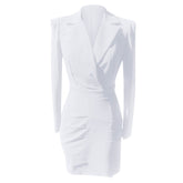 Asymmetric Draped Satin Panel Side Button Tailored Blazer - White